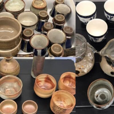 蔵の美撫川店近隣のお客様の店頭持ち込みで査定した備前焼、酒器、徳利、盃、茶碗の一部の写真