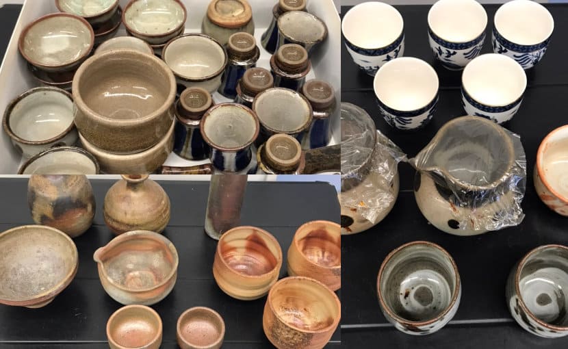 蔵の美撫川店近隣のお客様の店頭持ち込みで査定した備前焼、酒器、徳利、盃、茶碗の一部の写真