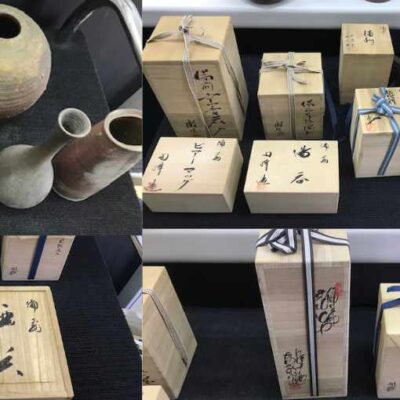 児島柳田町在住のお客様の店頭持ち込みで査定した備前焼の壺、花瓶、酒器の写真