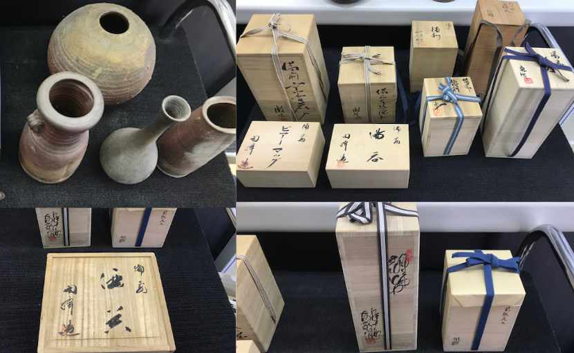 児島柳田町在住のお客様の店頭持ち込みで査定した備前焼の壺、花瓶、酒器の写真